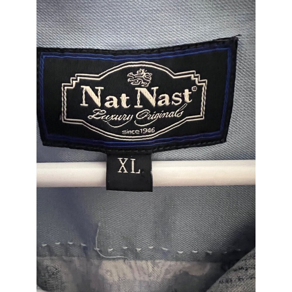 Nat Nast Mens Blue Silk Button Up Camp Shirt XL Pocket Coconut Buttons - Picture 5 of 8